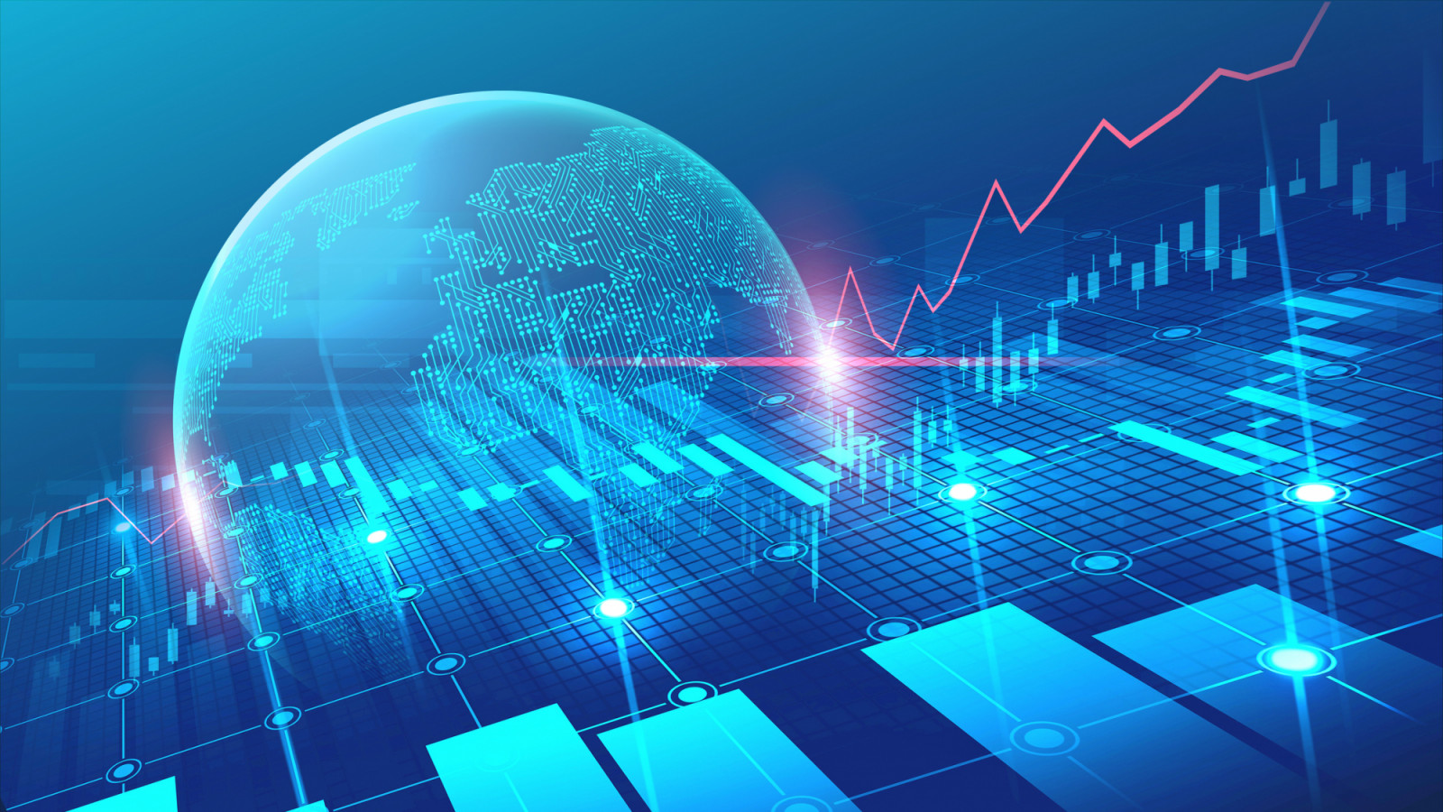 World map with graph in futuristic concept suitable for financial investment or Economic trends business idea and all art work design. Abstract finance background (ภาพ: Berkah / Getty Images)