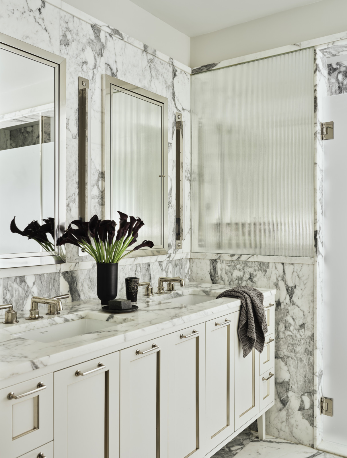 The primary bathroom in a New York apartment, designed by Lucy Harris