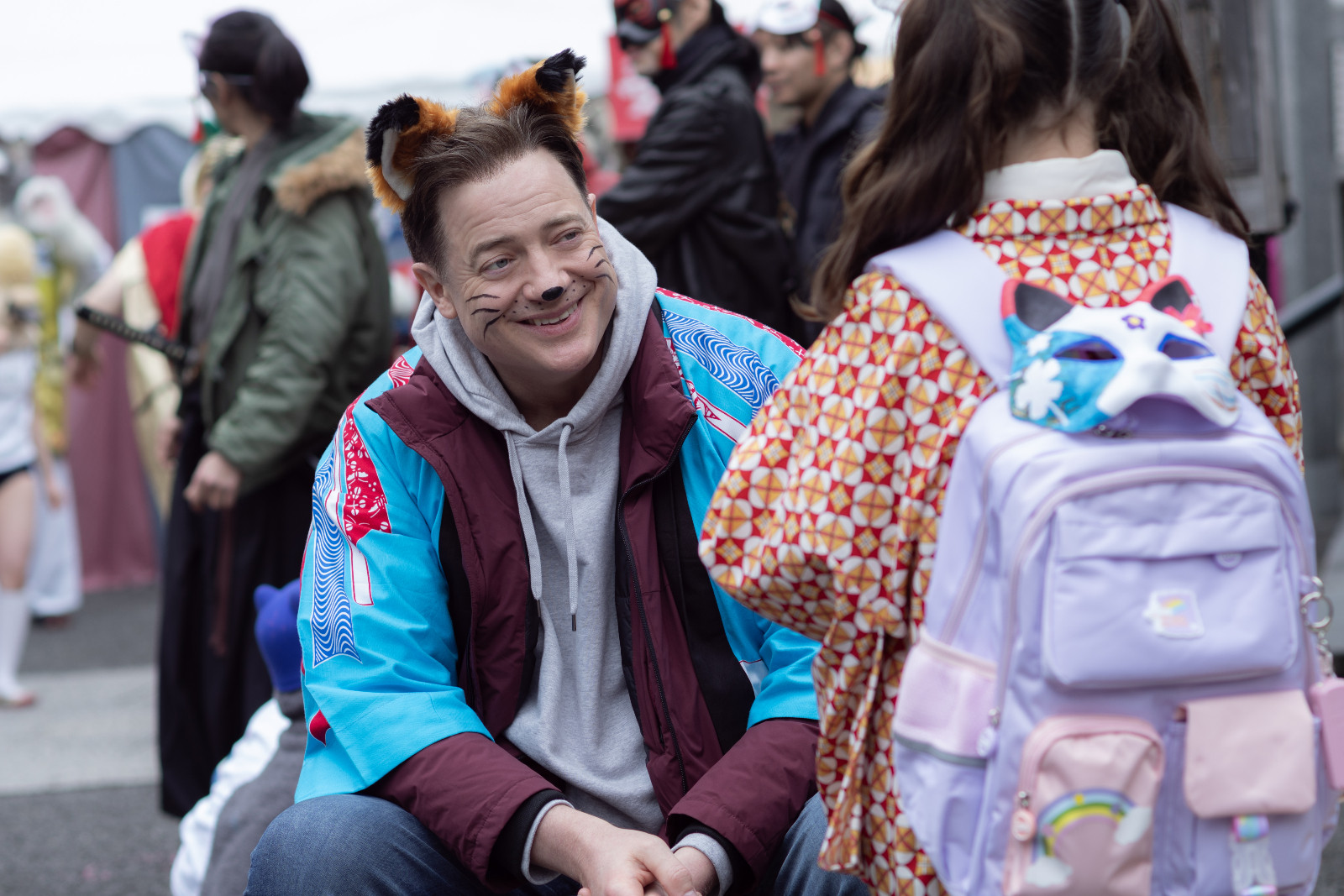 Brendan Fraser and Shannon Gorman in RENTAL FAMILY. Photo by James Lisle/Searchlight Pictures. © 2025 Searchlight Pictures. All Rights Reserved.