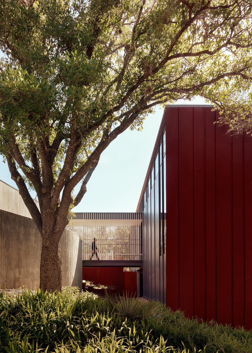 The exterior architectural details of an Austin, Texas home designed by Alterstudio Architects