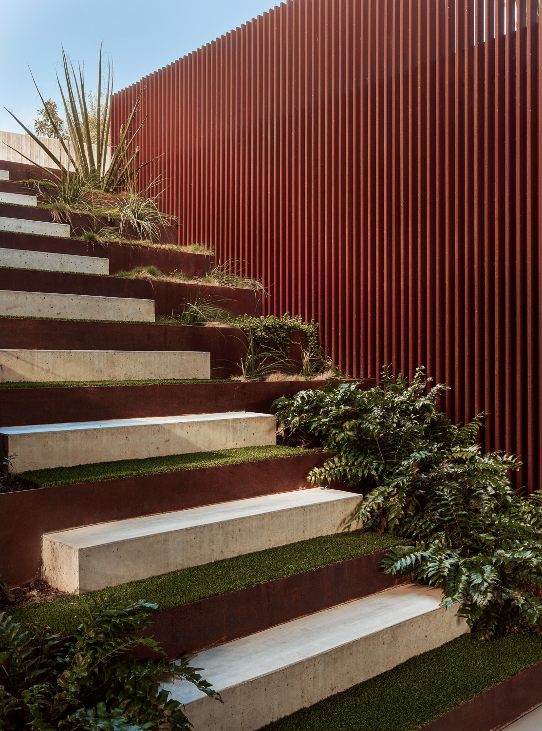 The exterior architectural details of an Austin, Texas home designed by Alterstudio Architects