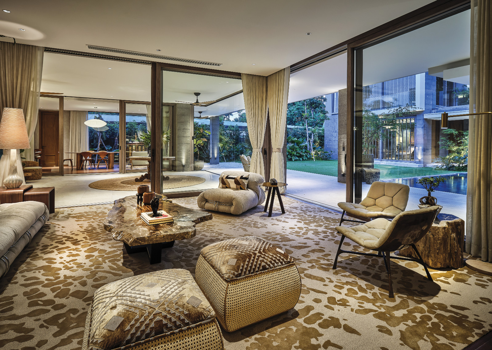 An inner courtyard joins two living rooms as in the old bahay-na-bato