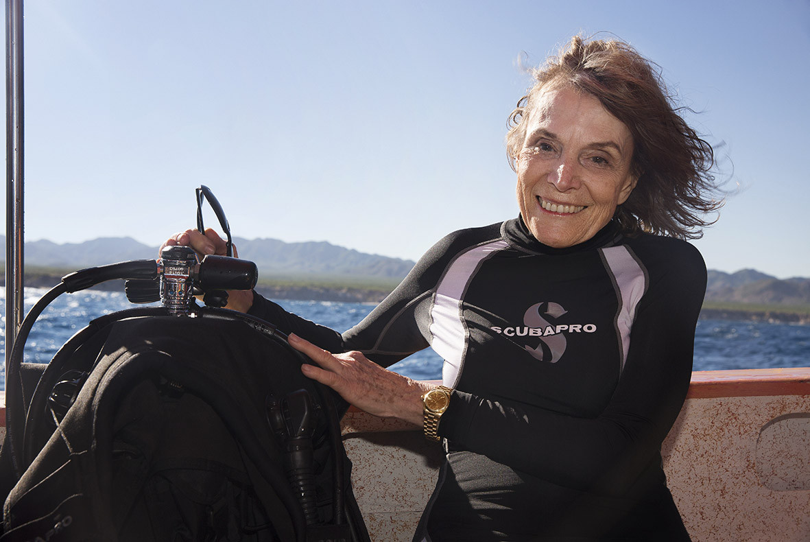 Sylvia Earle, Rolex Testimonee and founder of Mission Blue, during a visit in 2017 to a Hope Spot at Cabo Pulmo, Los Cabos, Mexico.
