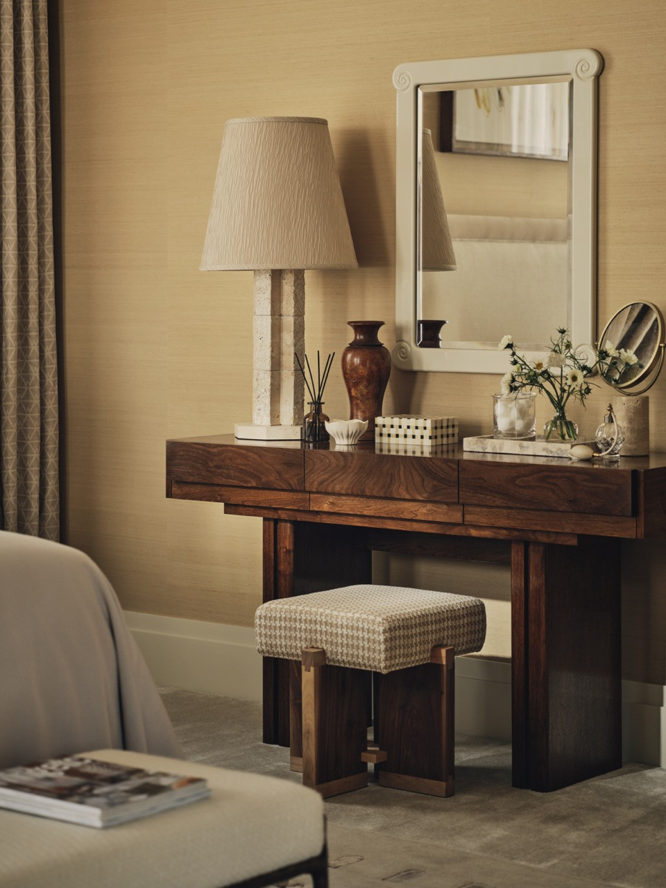 A dressing table in one of the bedrooms showing the mix of timber and decorative elements