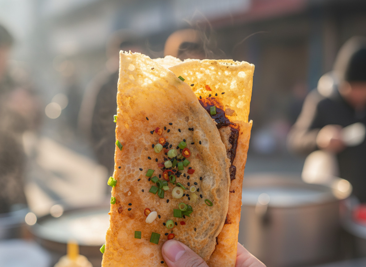 Jianbing is one of the most popular breakfasts in China, widely available from streetside stalls (Image: AI generated via Imagen 3)