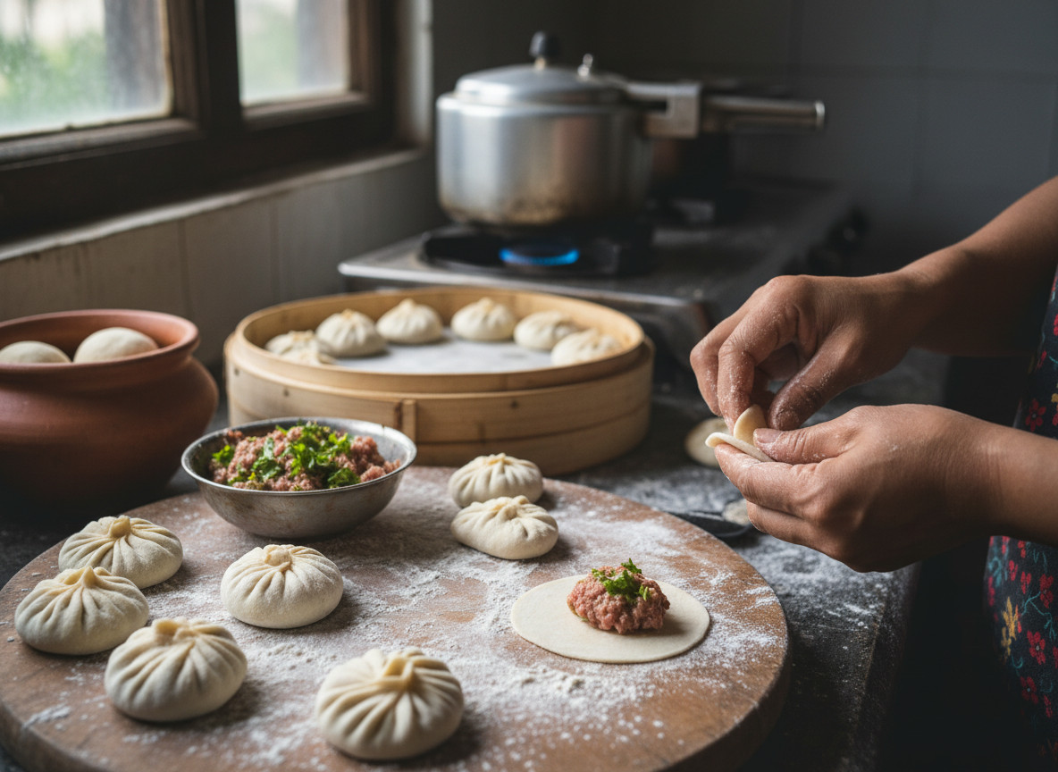 Momo are soft, pleated dumplings served with fiery sauces and eaten everywhere, any time (Photo: AI-generated)