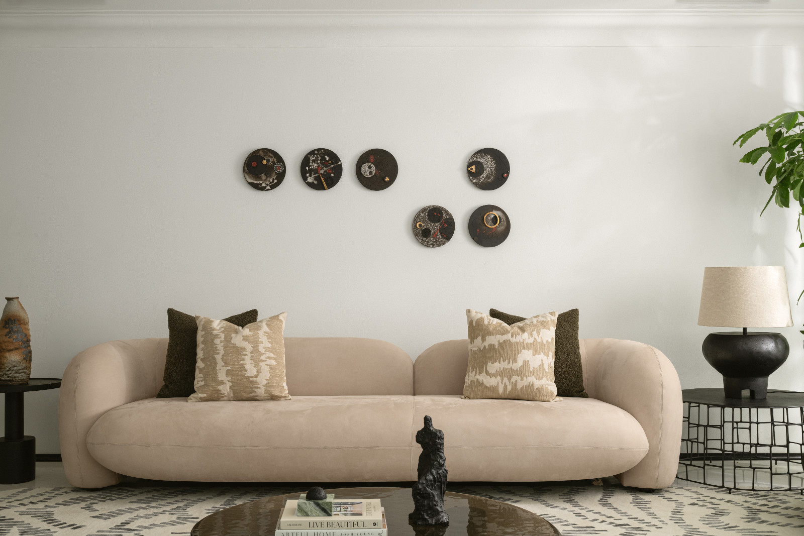 The living room in a neoclassical family home designed by Palindrome Space in Mumbai, India