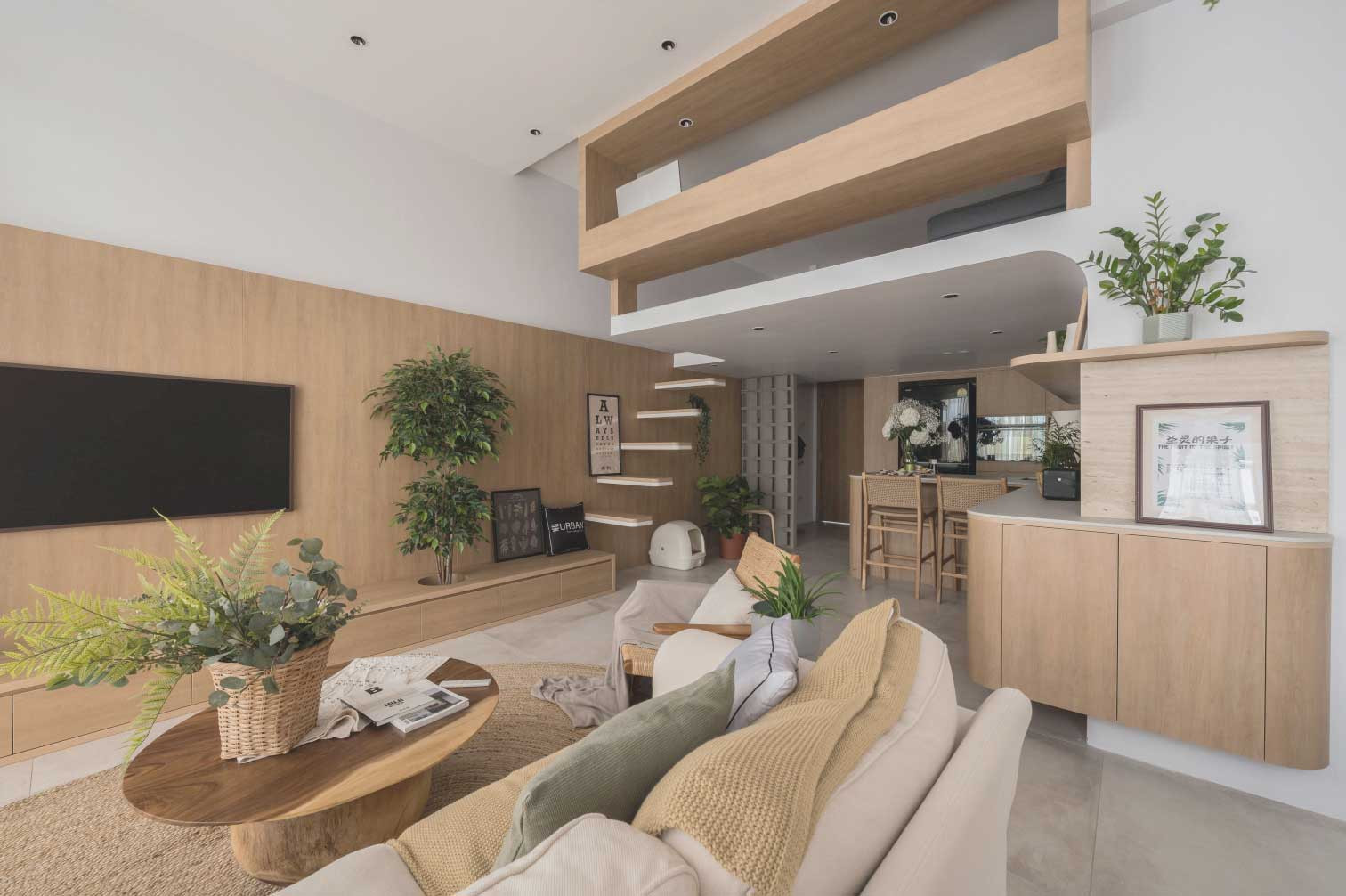 The liberal application of pale wood gives the home a calming, minimalist Nordic feel