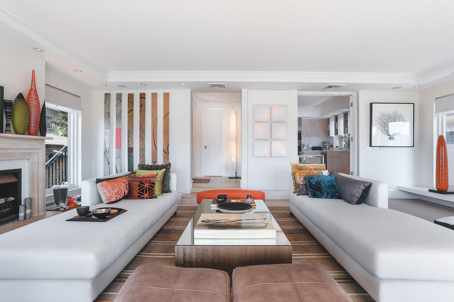 Long, plush seats lure everyone to engage in conversations