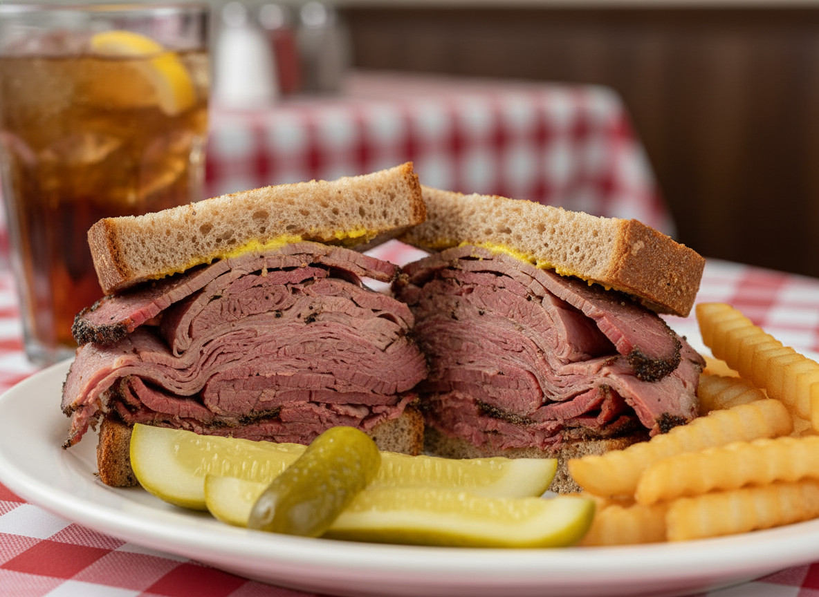 Montreal smoked meat is cured and spiced brisket, a defining dish of the city’s delis (Photo: AI-generated)