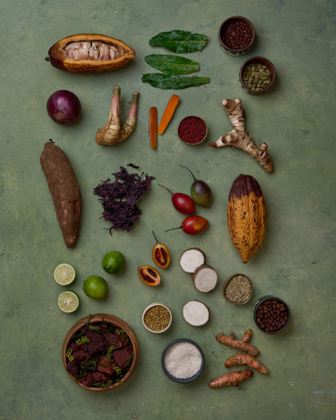 Ingredients at Flow, a new Peruvian-Filipino tasting menu experience