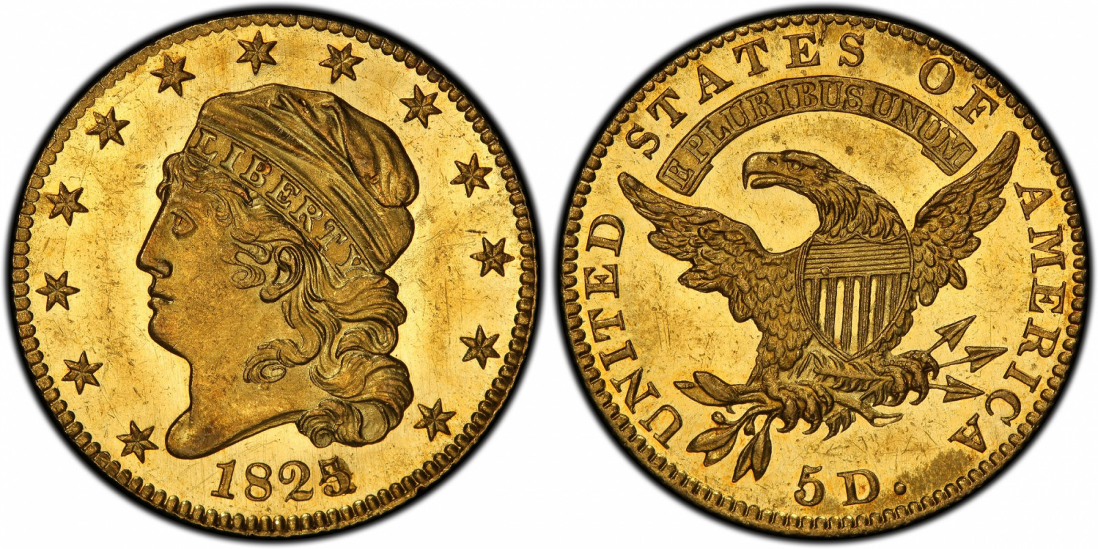 1825 Capped Bust Gold $5 Half Eagle (Overdate Error) (ภาพ: pcgs.com)
