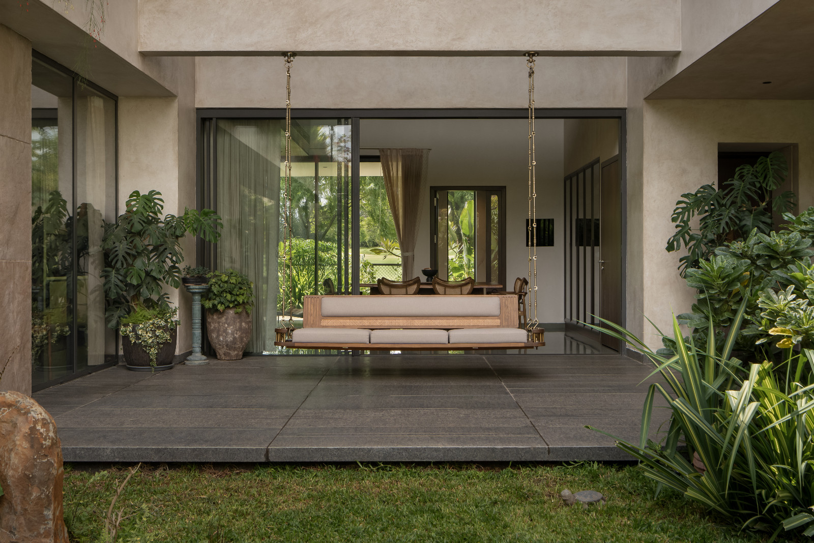 The backyard of the Bangalore, India home designed by 4Brick Studio