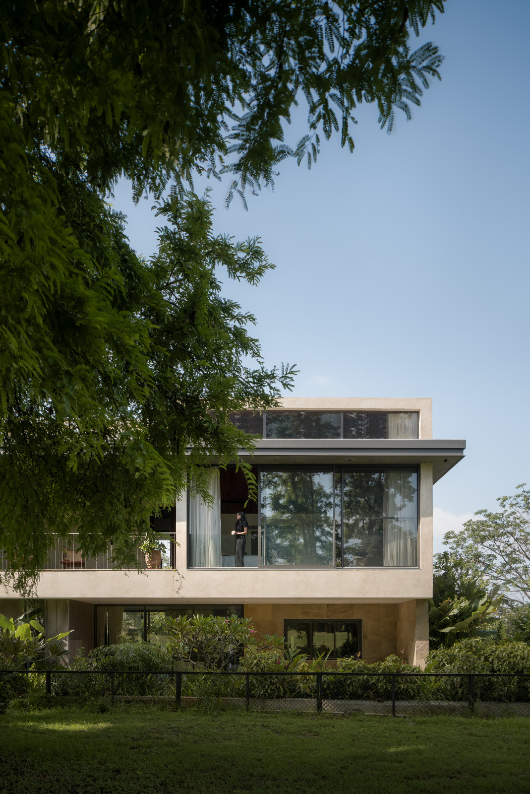 The outdoor area of the Bangalore, India home designed by 4Brick Studio