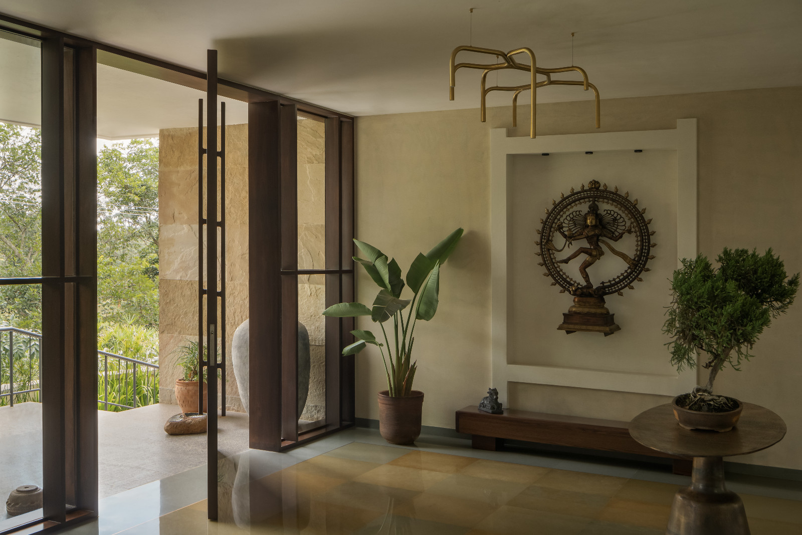 A seamless flow between the indoors and outdoors of a Bangalore, India home designed by 4Brick Studio