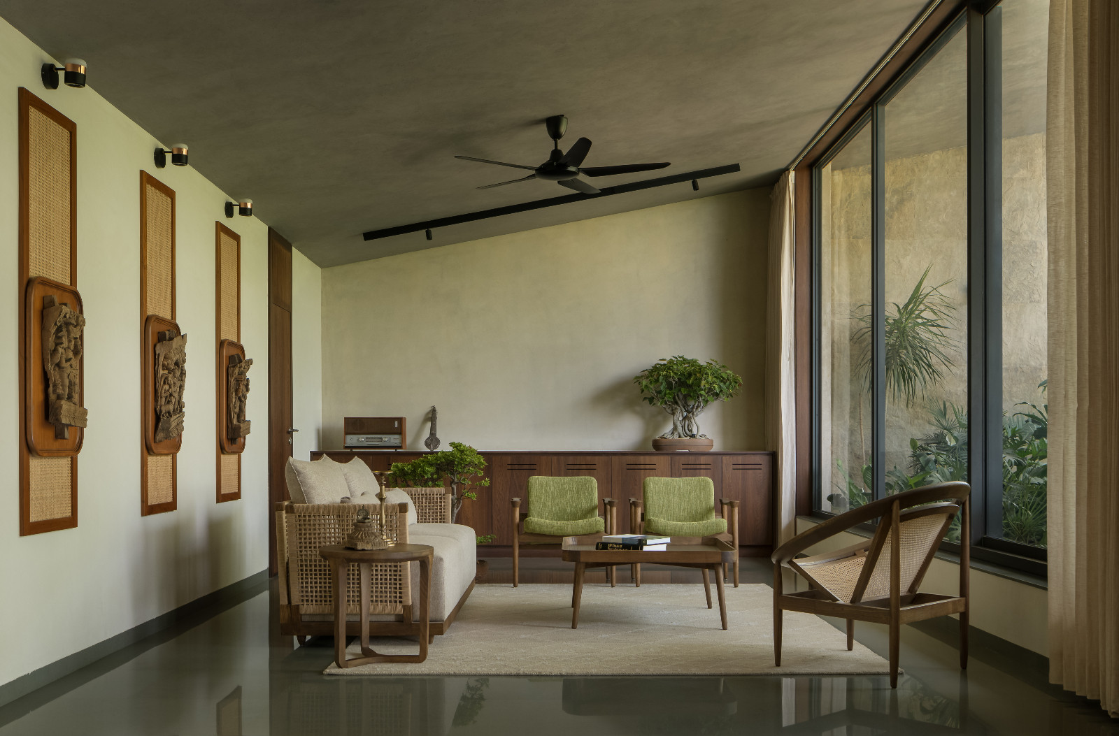 The living room of the Bangalore, India home designed by 4Brick Studio