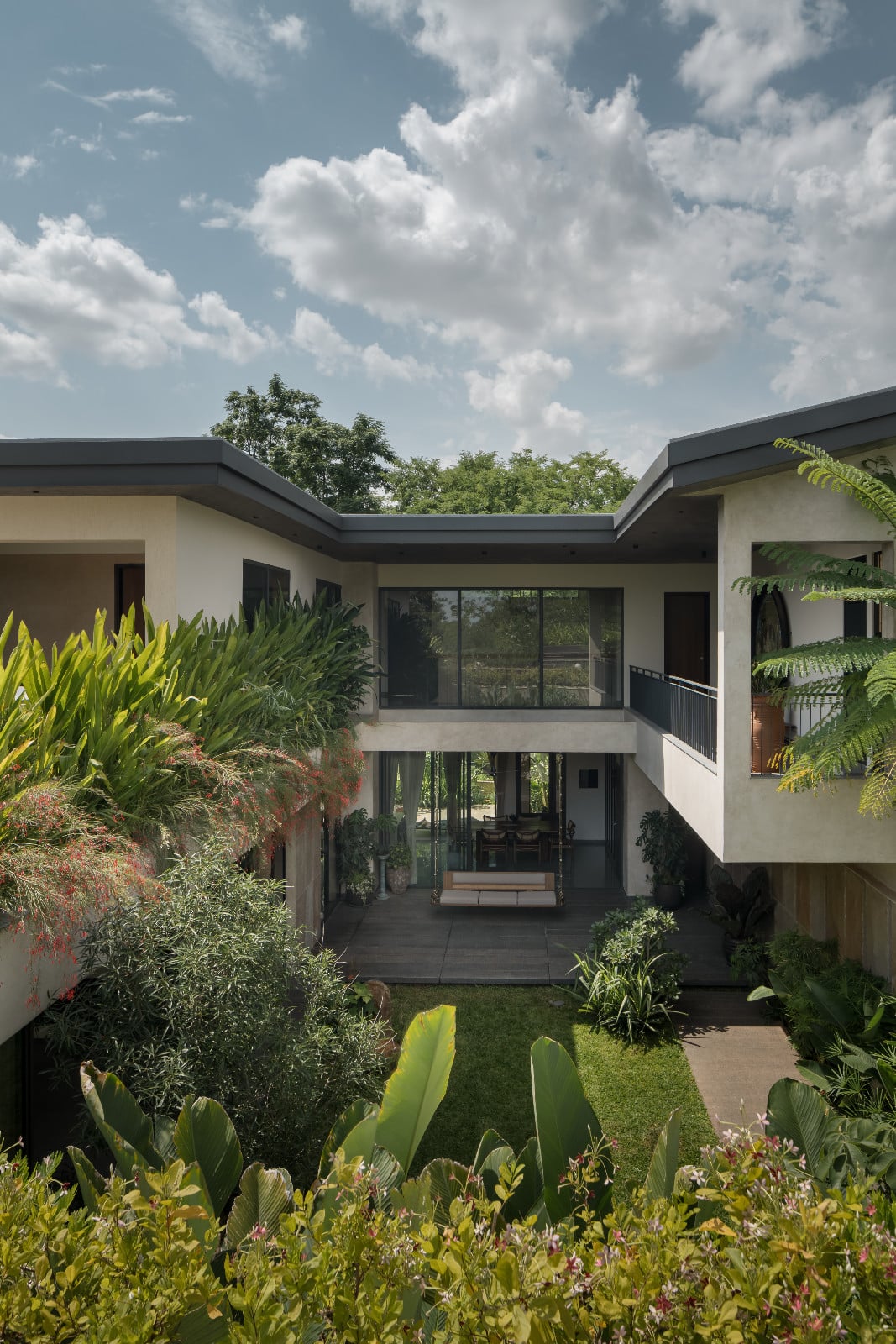 The exterior of the Bangalore, India home designed by 4Brick Studio