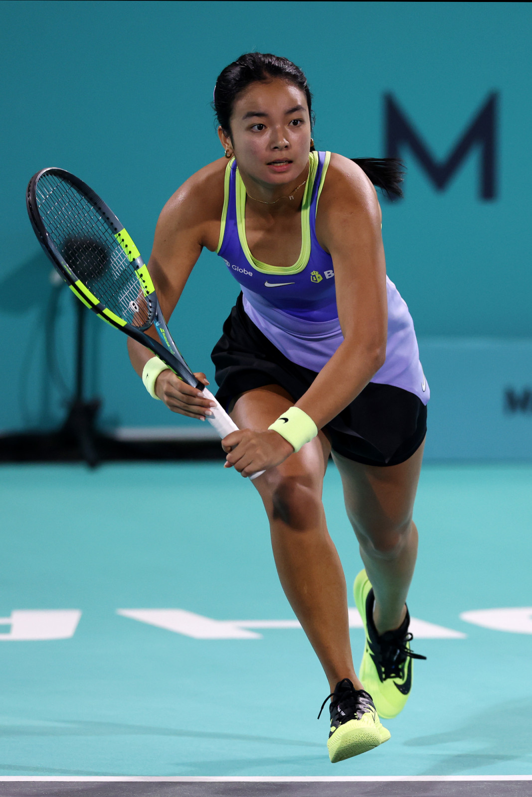 Alexandra Eala of the Philippines in action against Zeynep Sonmez of Turkey in the first round during day two of the Mubadala Abu Dhabi Open, part of the Hologic WTA Tour, at Zayed Sports City on February 02, 2026 in Abu Dhabi, United Arab Emirates (Photo: Christopher Pike/Getty Images)