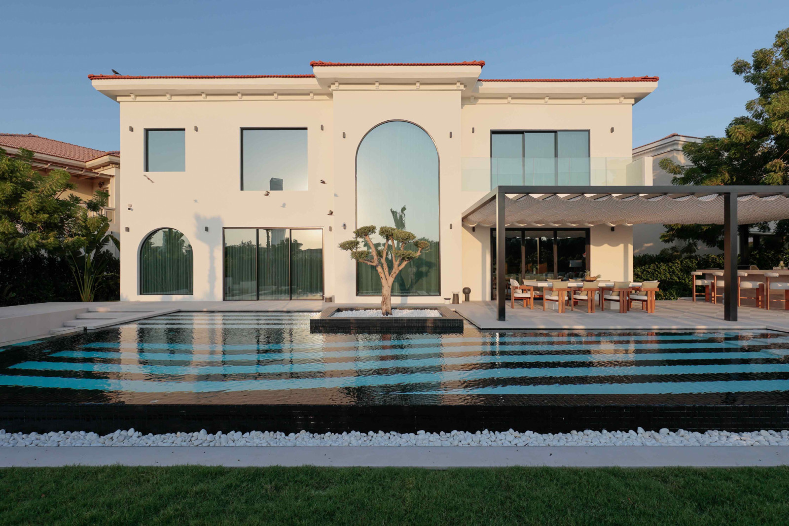 The outdoor terrace evokes a touch of Beverly Hills glamour with subtle Soho House flair