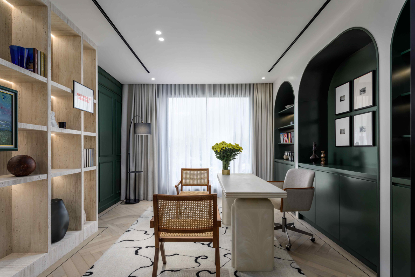 The private office with arched green niches