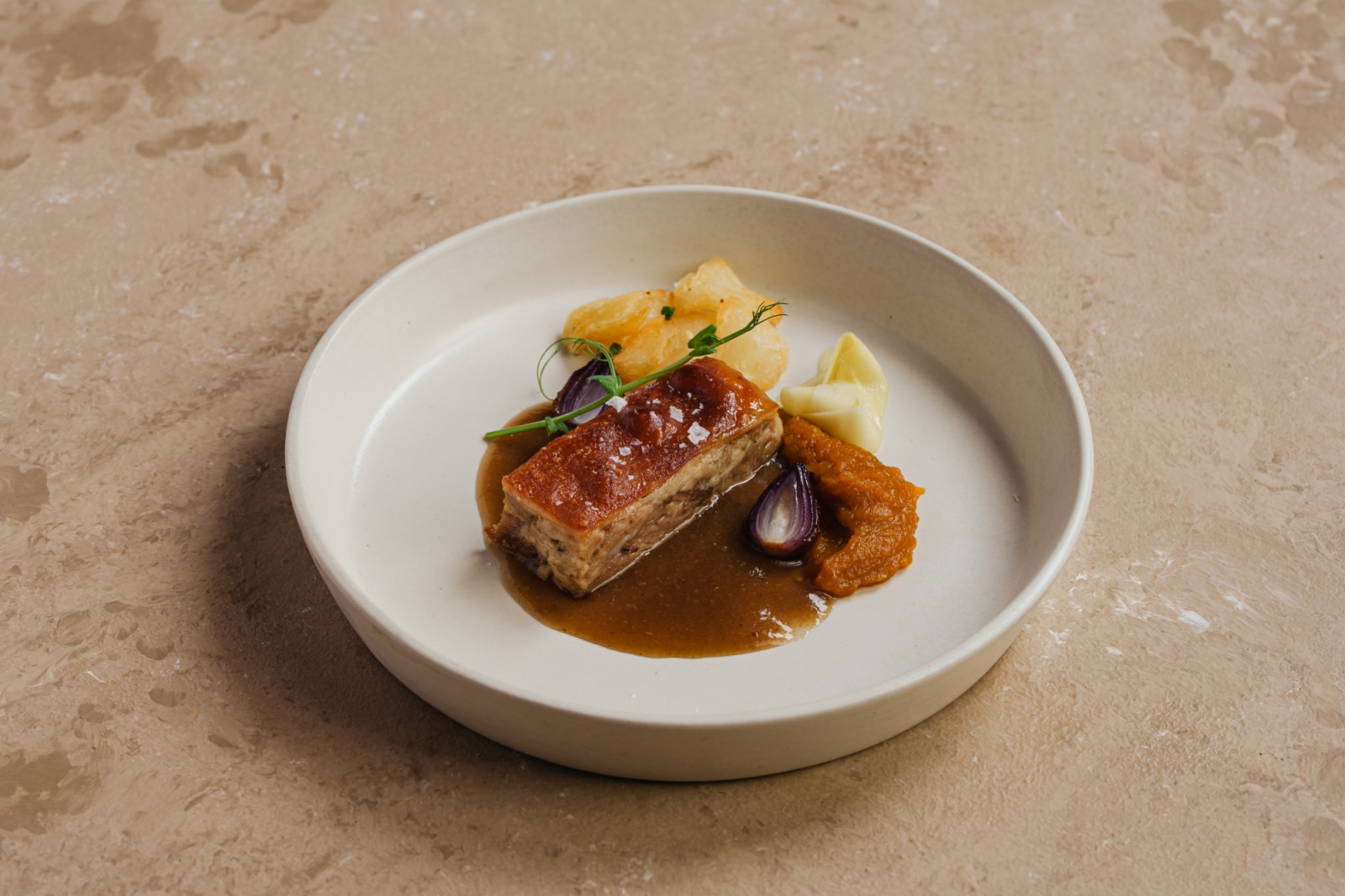 Tatler Dining February 2026 Radar - New restaurants, cafés and bars - La Taperia Martinez - Cochinillo asado con puré de calabaza _ Roasted suckling pig with pumpkin pureé 2025-10-18
