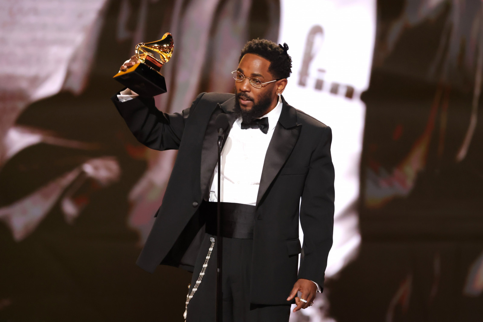 LOS ANGELES, CALIFORNIA - FEBRUARY 01: Kendrick Lamar accepts the Best Rap Album award for “GNX” onstage during the 68th GRAMMY Awards at Crypto.com Arena on February 01, 2026 in Los Angeles, California. (Photo by Kevin Winter/Getty Images for The Recording Academy)