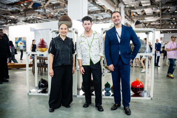 Pinaree Sanpitak, Nick Jonas and Can Yavuz at the VIP preview and vernissage of Art SG 2026