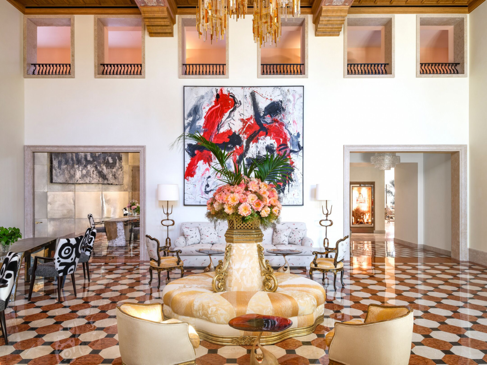 Peter Marino’s renovation of this celebrated film hotel combines terrazzo floors, contemporary art, and 18th-century Venetian furniture in the master suite areception areas