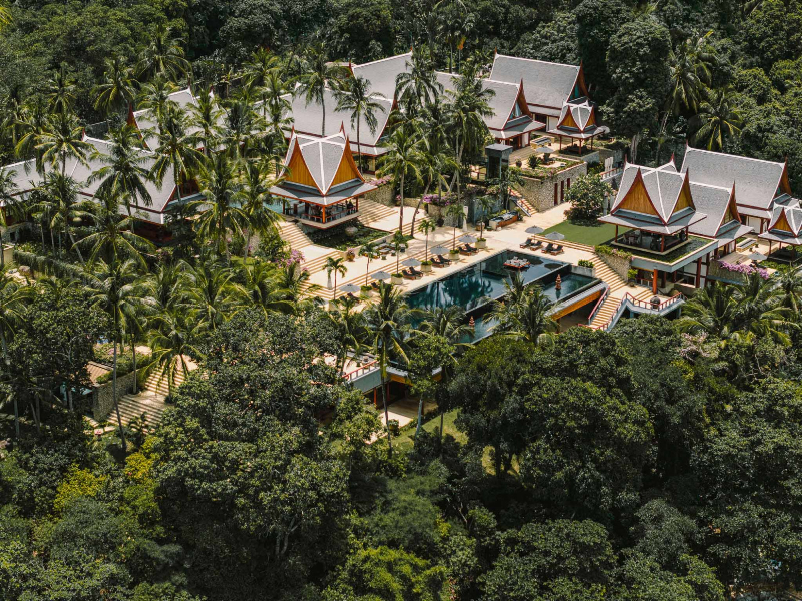 Aerial view of Chandara, now available on the rental market, with a minimum booking of seven rooms and nightly rates starting from just over one million Thai baht