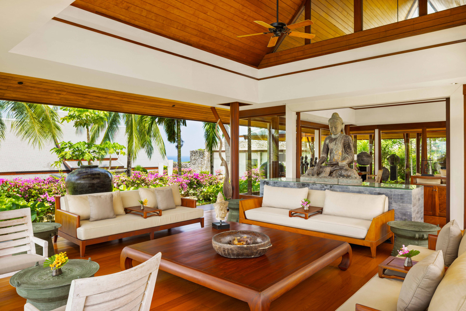 Chnadara’s outdoor lounge features low-slung furniture of a generous scale