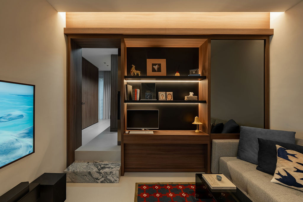 A concealed door within the first-floor study leads to the master suite's private sequence of spaces