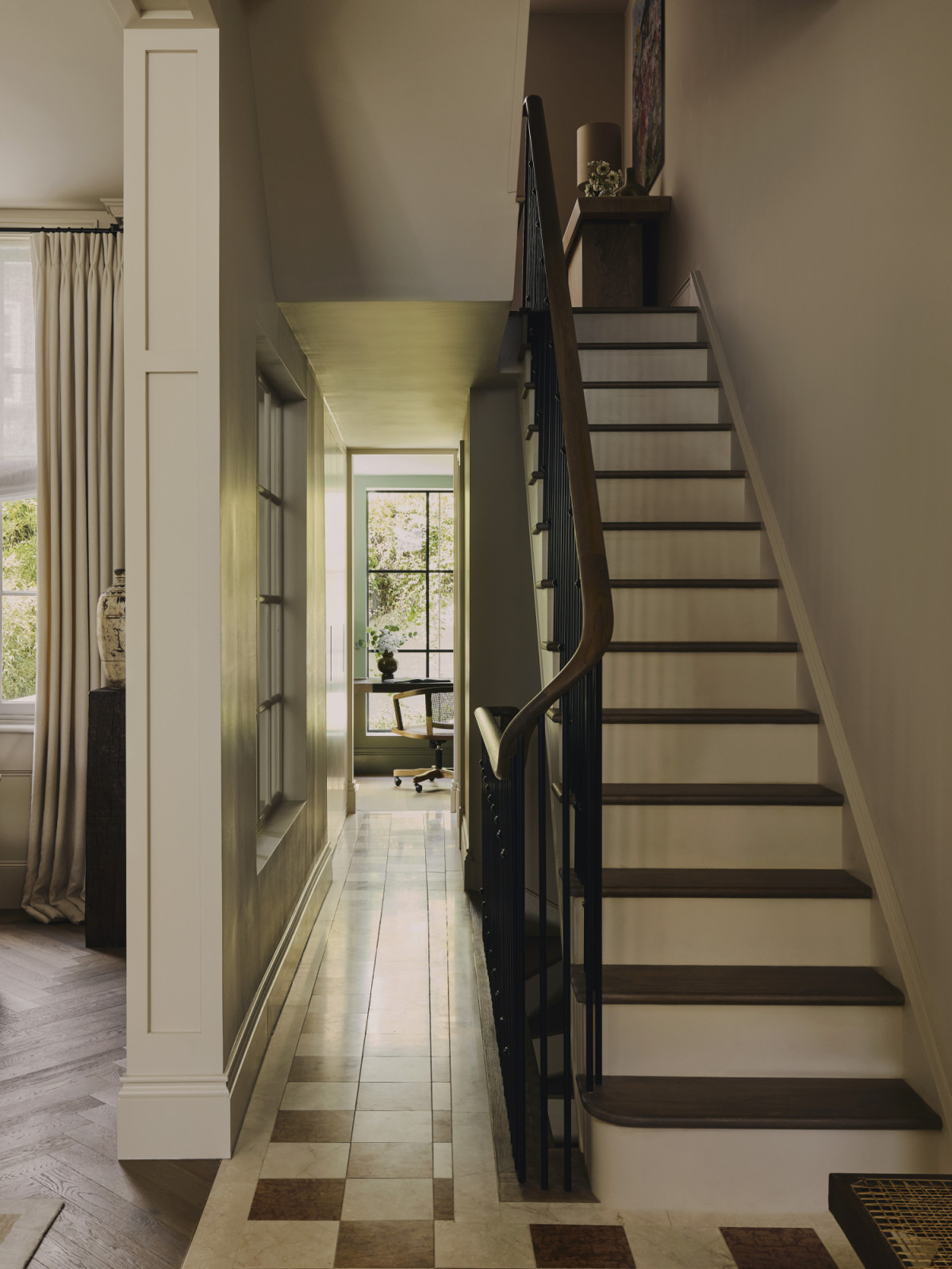 The stairway in a Georgian townhouse renovated by Jack Simpson in London, England