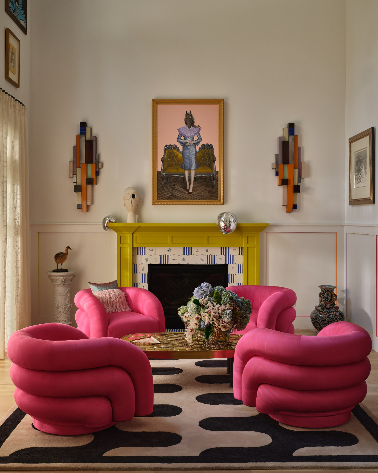 Exploring the vibrant details of the living room in a Pasadena, California home designed by House of Honey