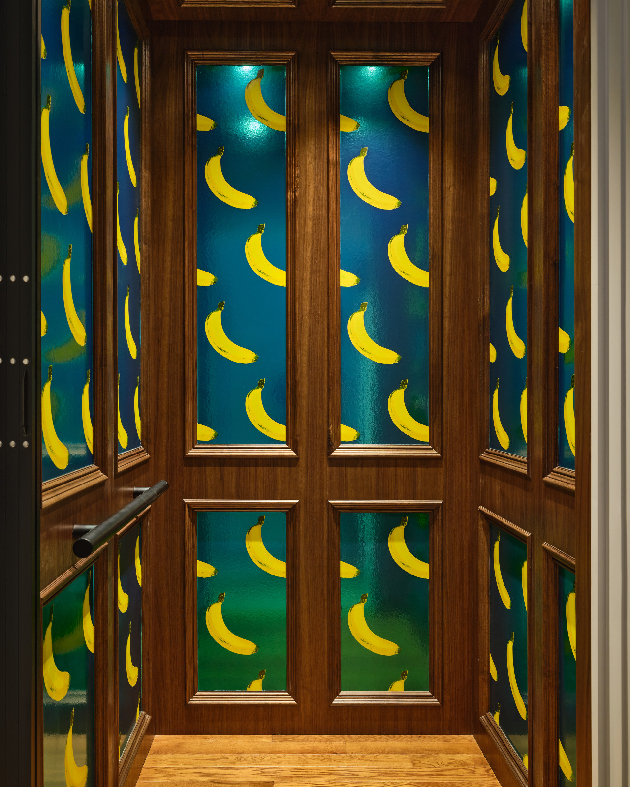 The cheeky banana-print elevator in a Pasadena, California home designed by House of Honey