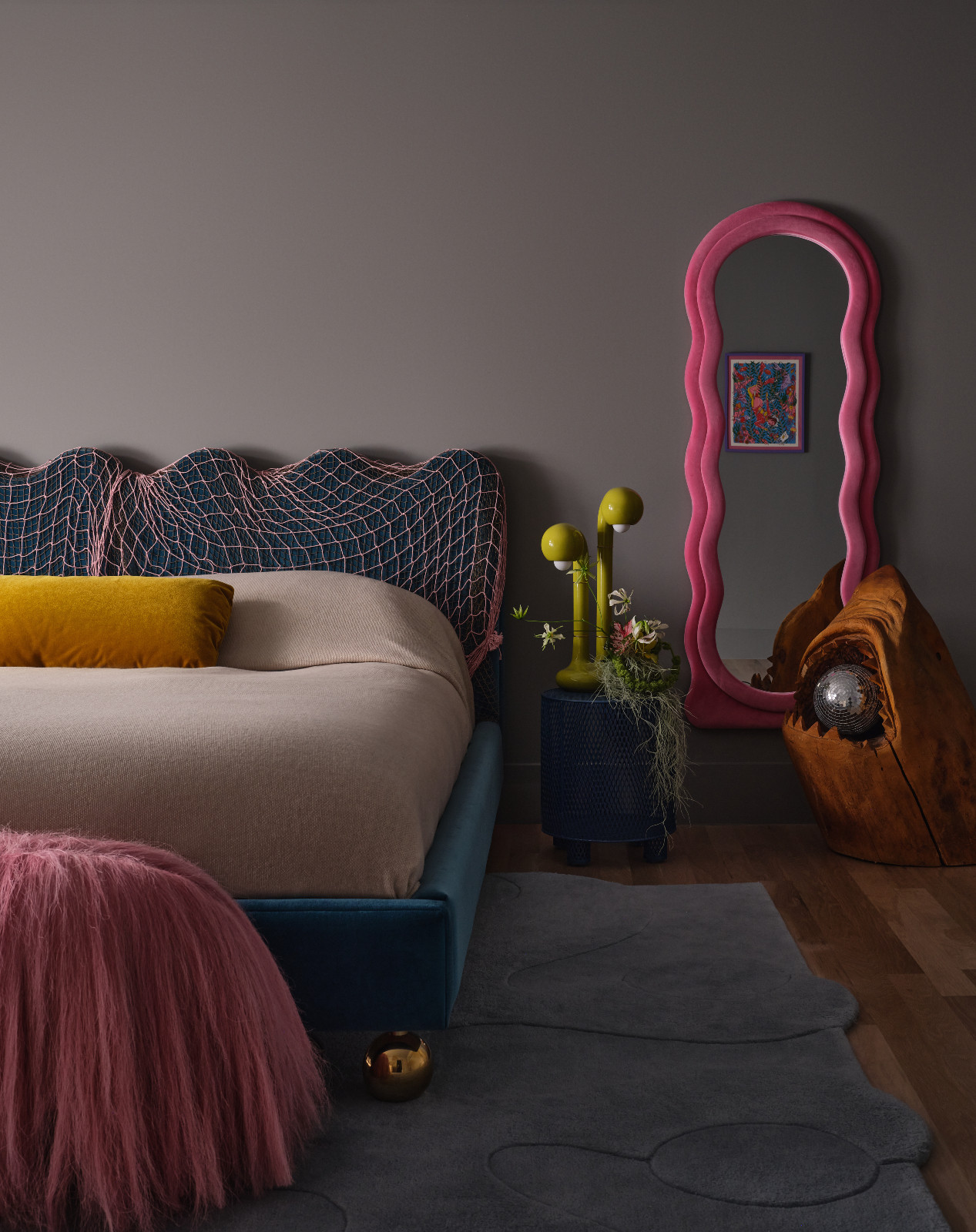 Exploring the vibrant details of the bedroom in a Pasadena, California home designed by House of Honey
