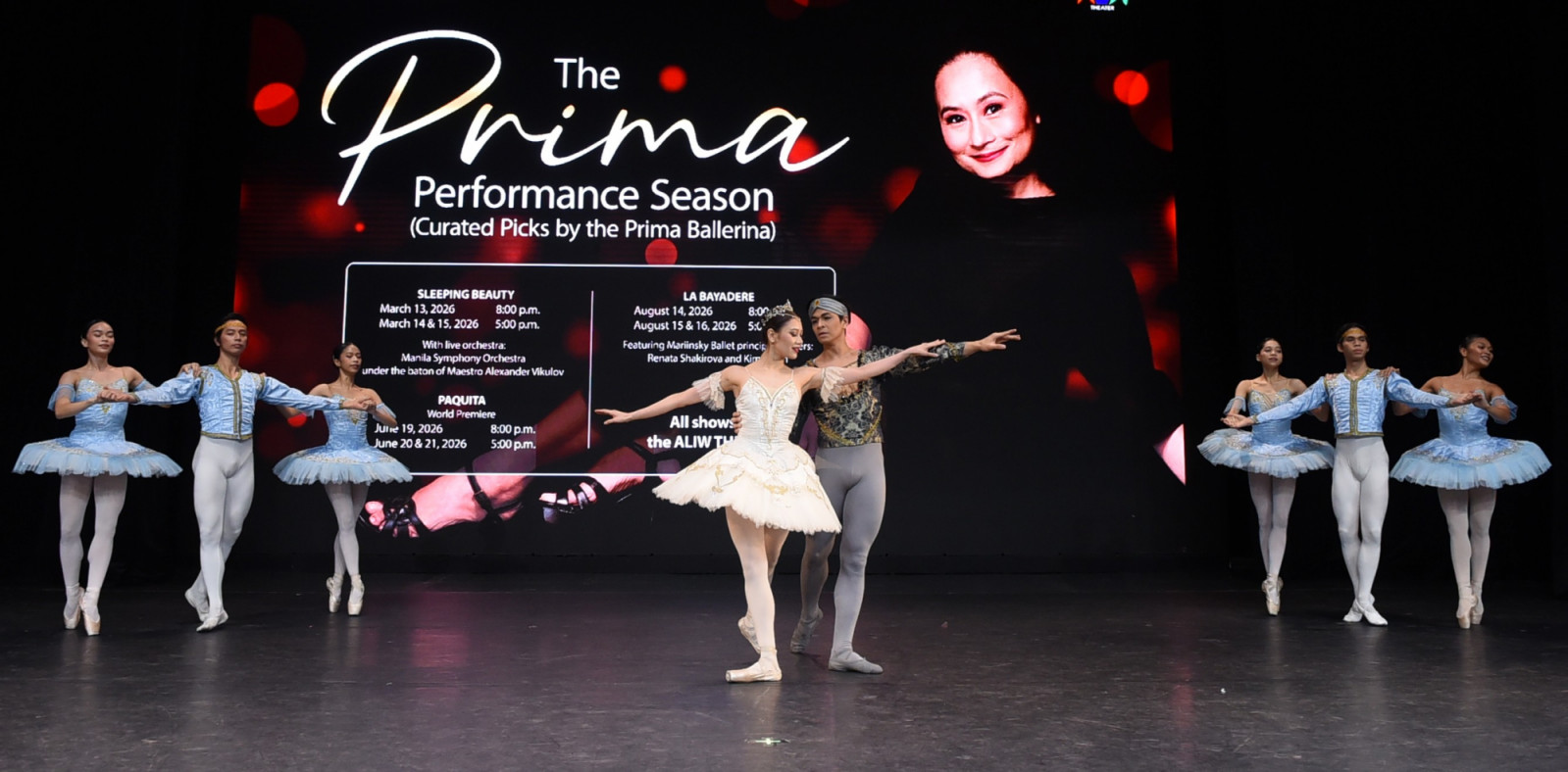 Ballet Manila company artists Samantha Garay, Rodney Catubay and Ana Graciela Andes; with principal dancers Abigail Oliveiro and Junmark Sumaylo; and company artists Ana Katharina Andes, Jos David Andes and Celine Astrologo