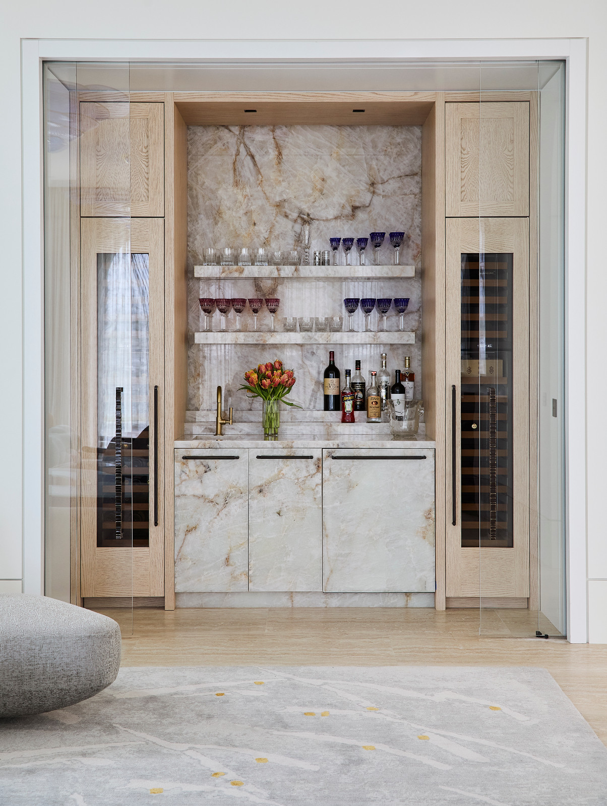 Details of the wine cabinet in a waterfront Miami Beach home designed by Strang Architects with Pembrooke + Ives