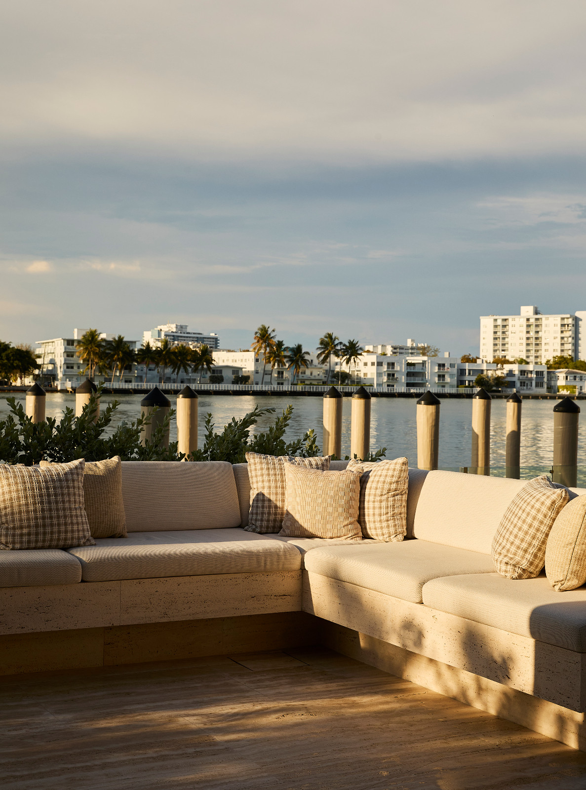 The outdoor city views of a waterfront Miami Beach home designed by Strang Architects with Pembrooke + Ives