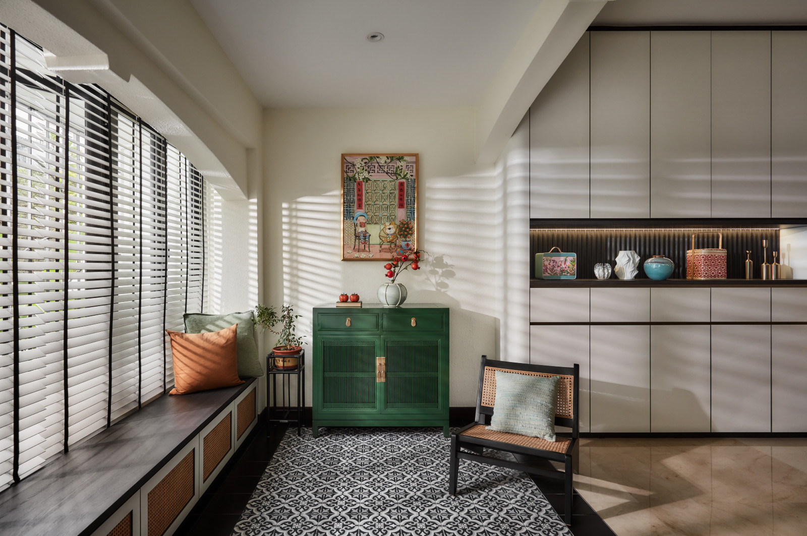 This former outdoor balcony was enclosed and transformed into a bay window foyer