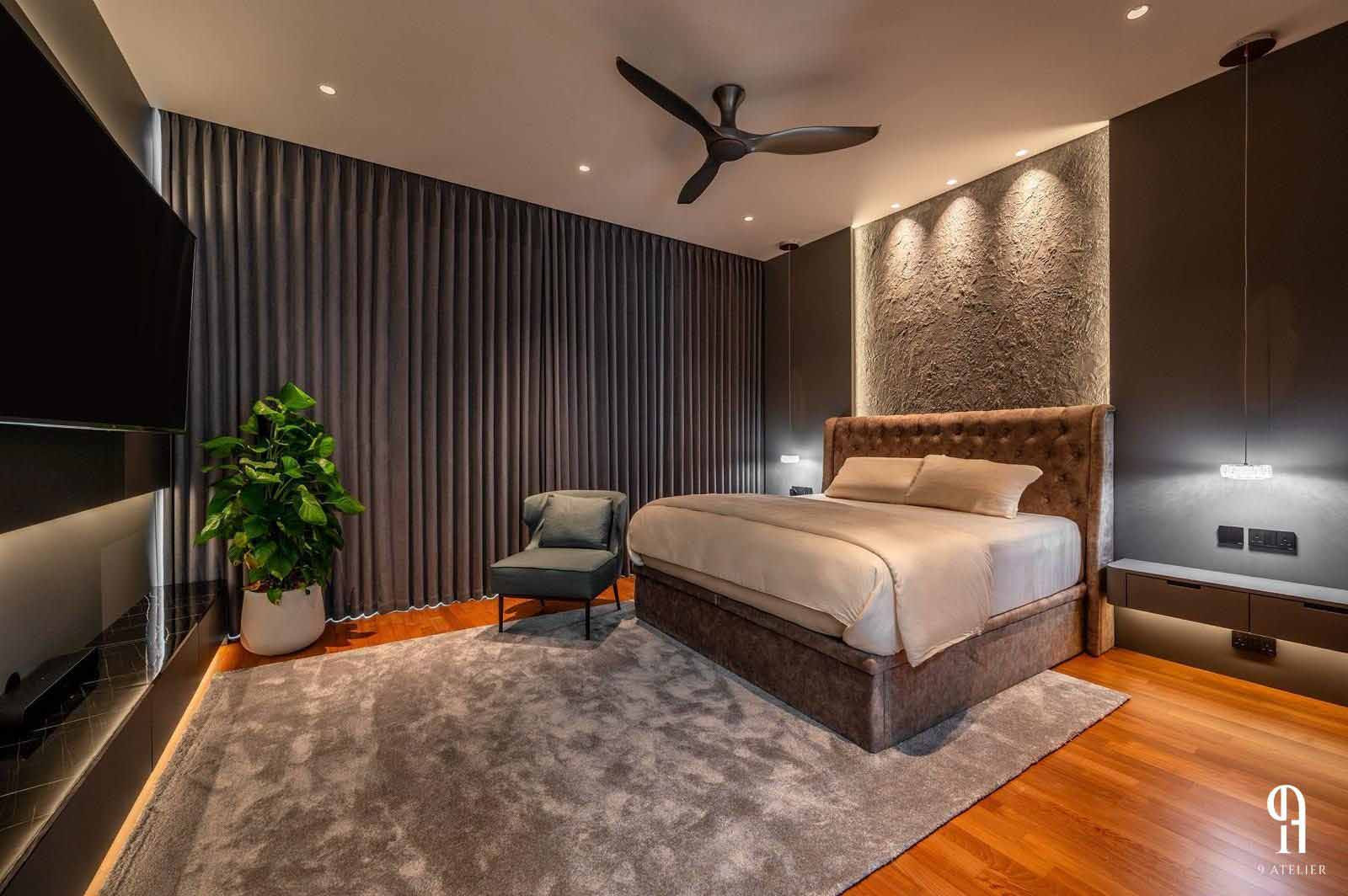 The bedroom in the same project feature smart control for easy, restful bedtime
