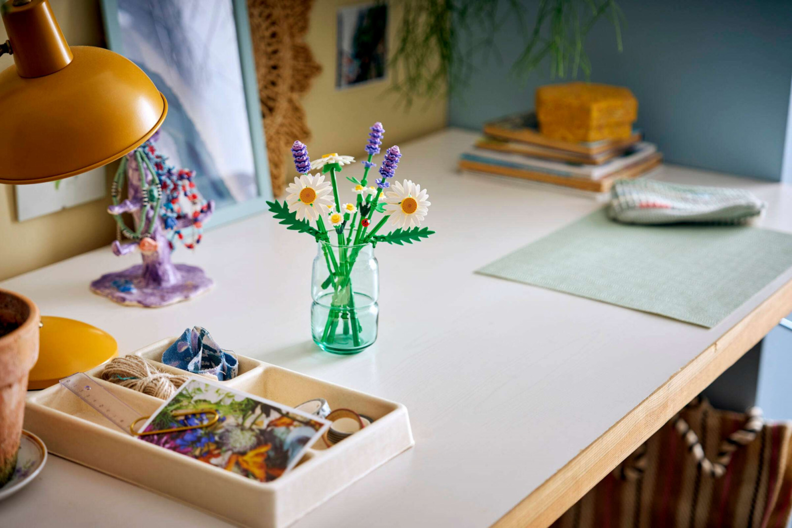 Lego’s Daisies is a 133-piece bouquet that combines three large daisies, two stems of smaller blooms, and three lavender sprigs