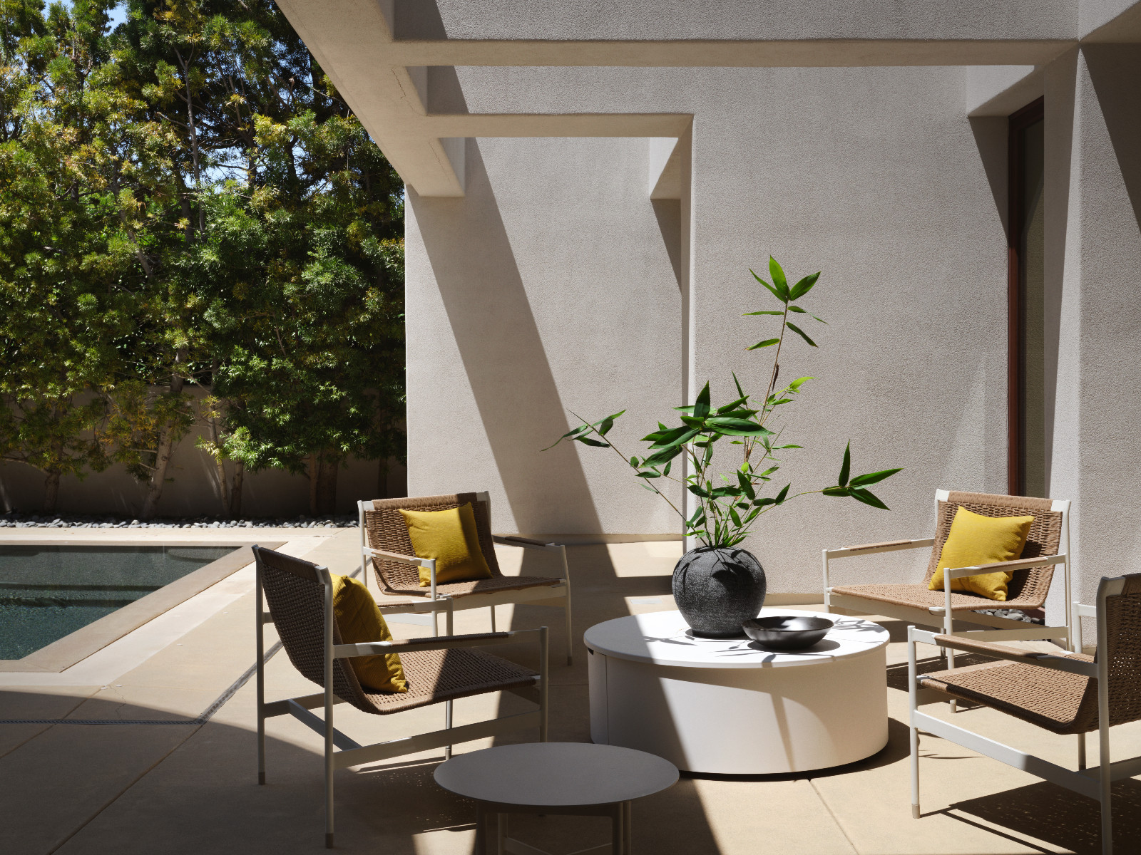 The outdoor patio and pool area in artist and interior designer Lori Brunner's La, Jolla, California family home