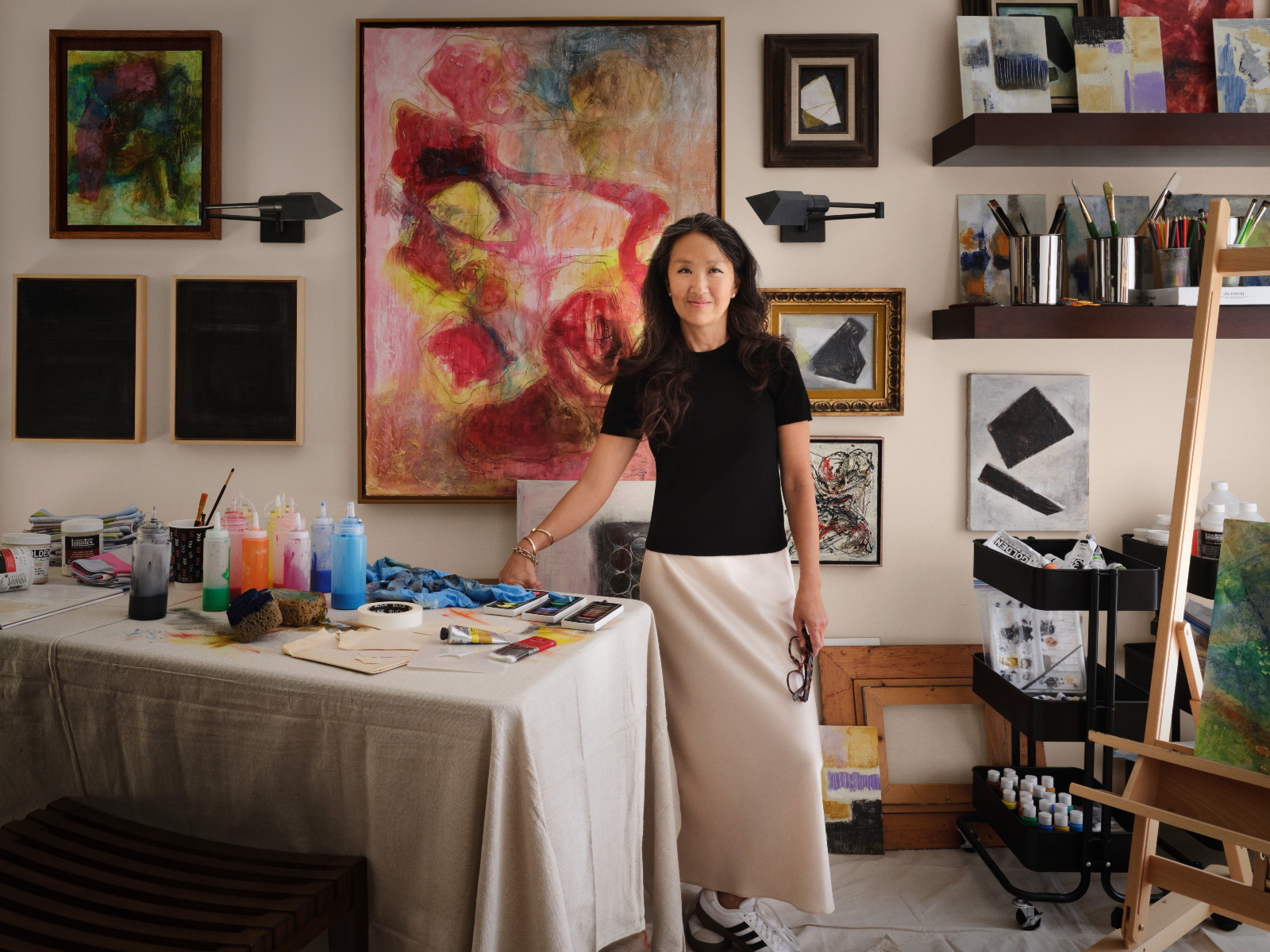 The art studio in artist and interior designer Lori Brunner's La, Jolla, California family home