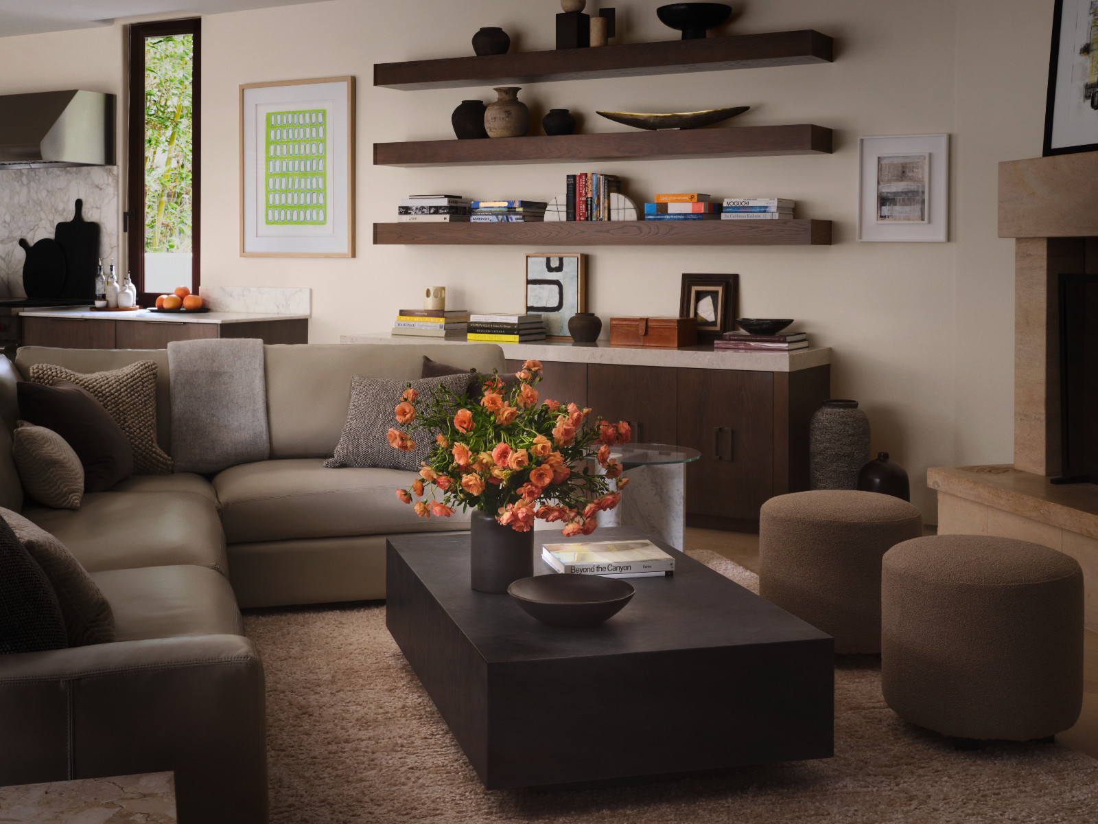 The living room in artist and interior designer Lori Brunner's La, Jolla, California family home
