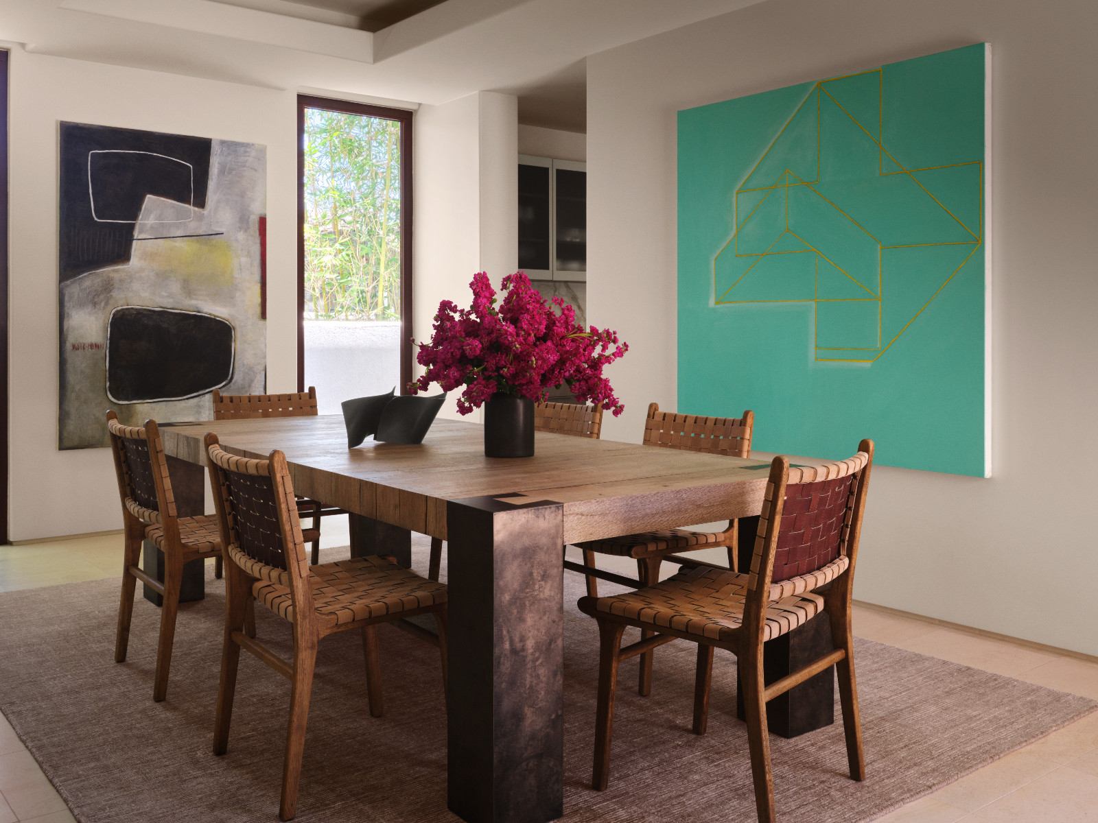 The dining room in artist and interior designer Lori Brunner's La, Jolla, California family home