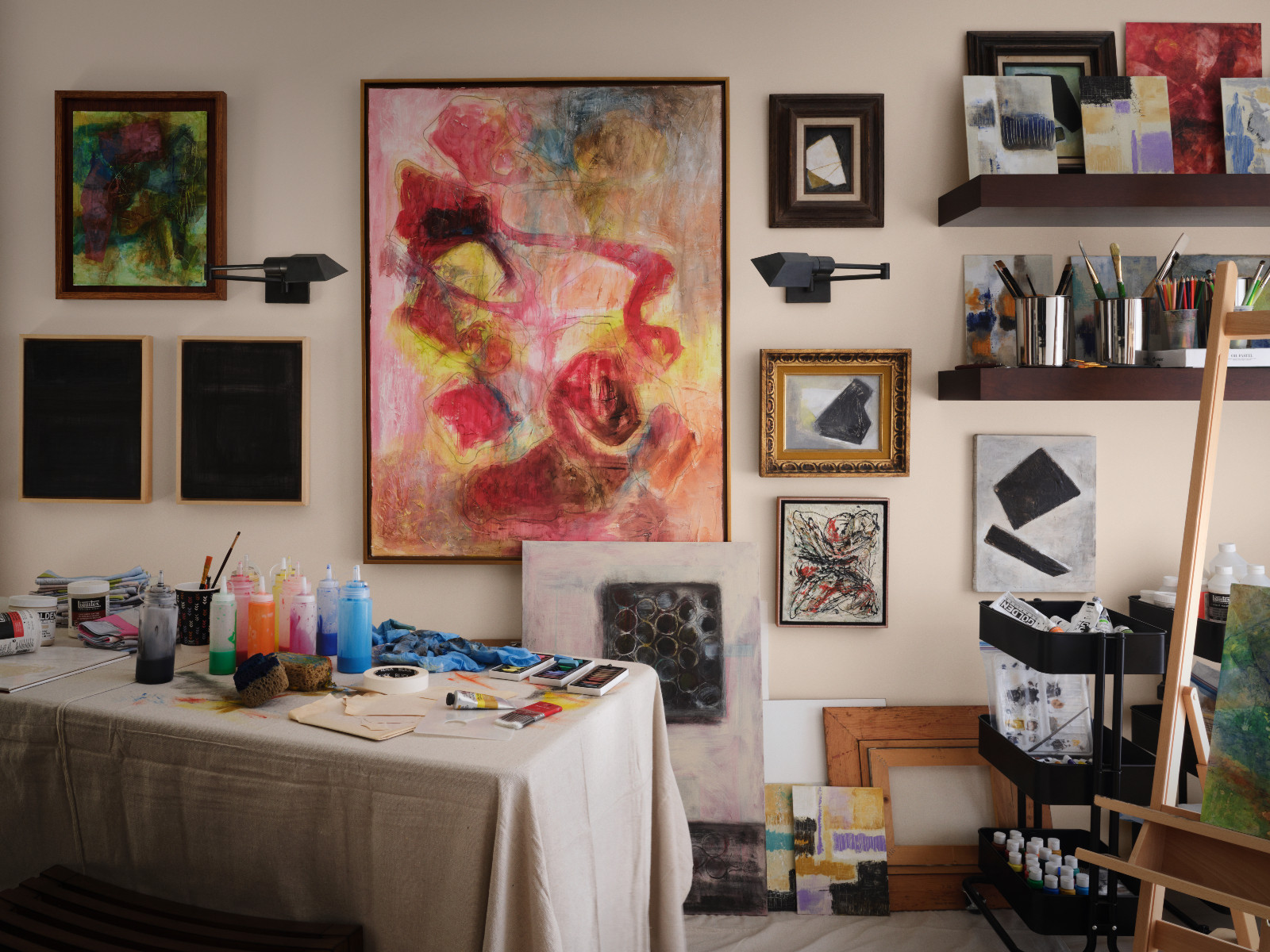 The art studio in artist and interior designer Lori Brunner's La, Jolla, California family home