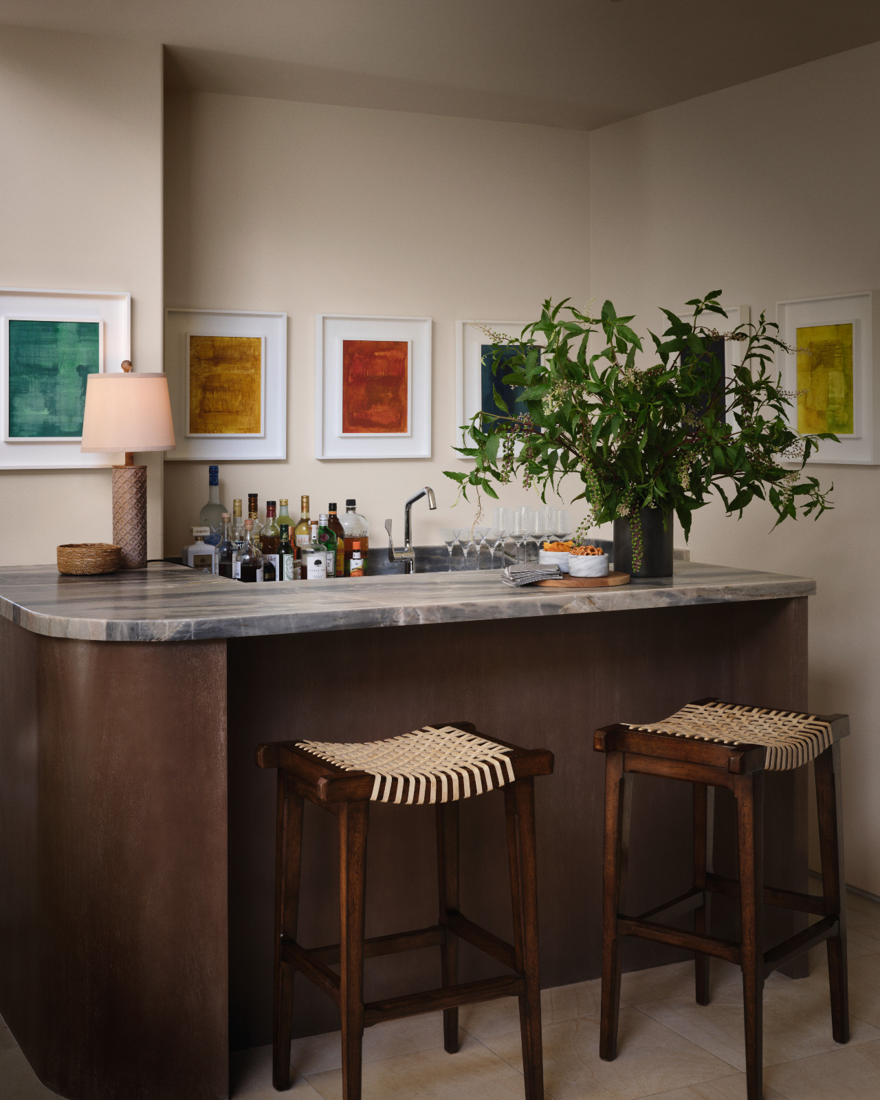 The bar area in artist and interior designer Lori Brunner's La, Jolla, California family home