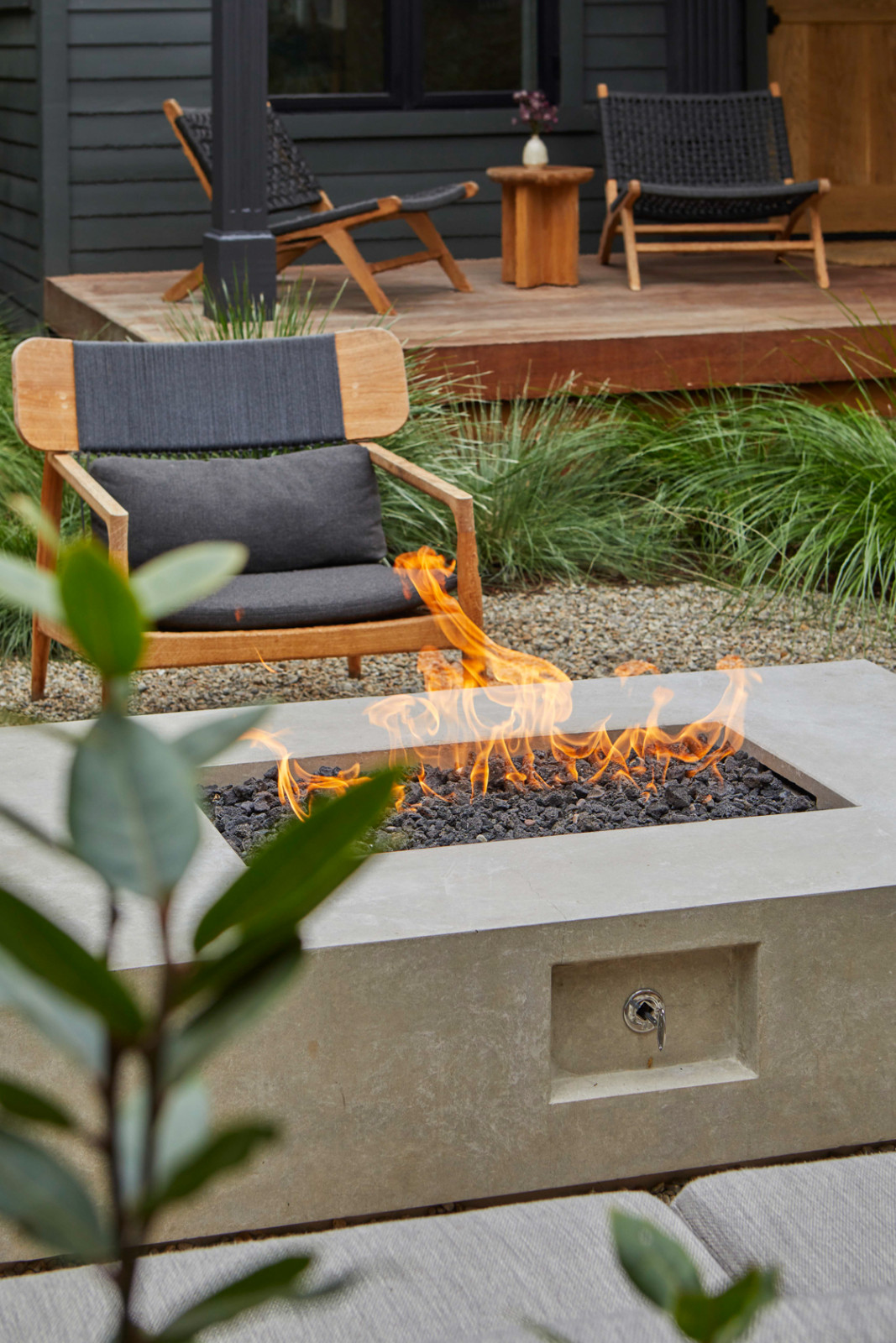 An outdoor fireplace at a serene Los Angeles, California home designed by Prince Design Studio (Photo: John Ellis)
