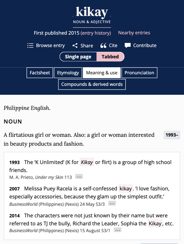 The word ‘kikay’ in The Oxford English Dictionary