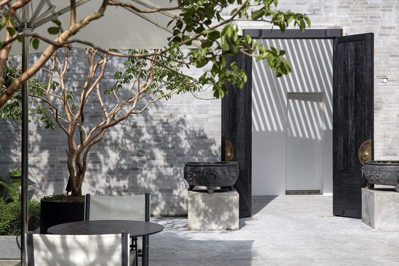 The landscaped courtyard, converted from a former car park, where guests can dine and have cocktails